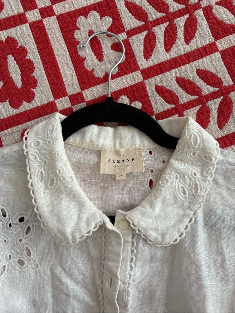 Sezane white eyelet blouse